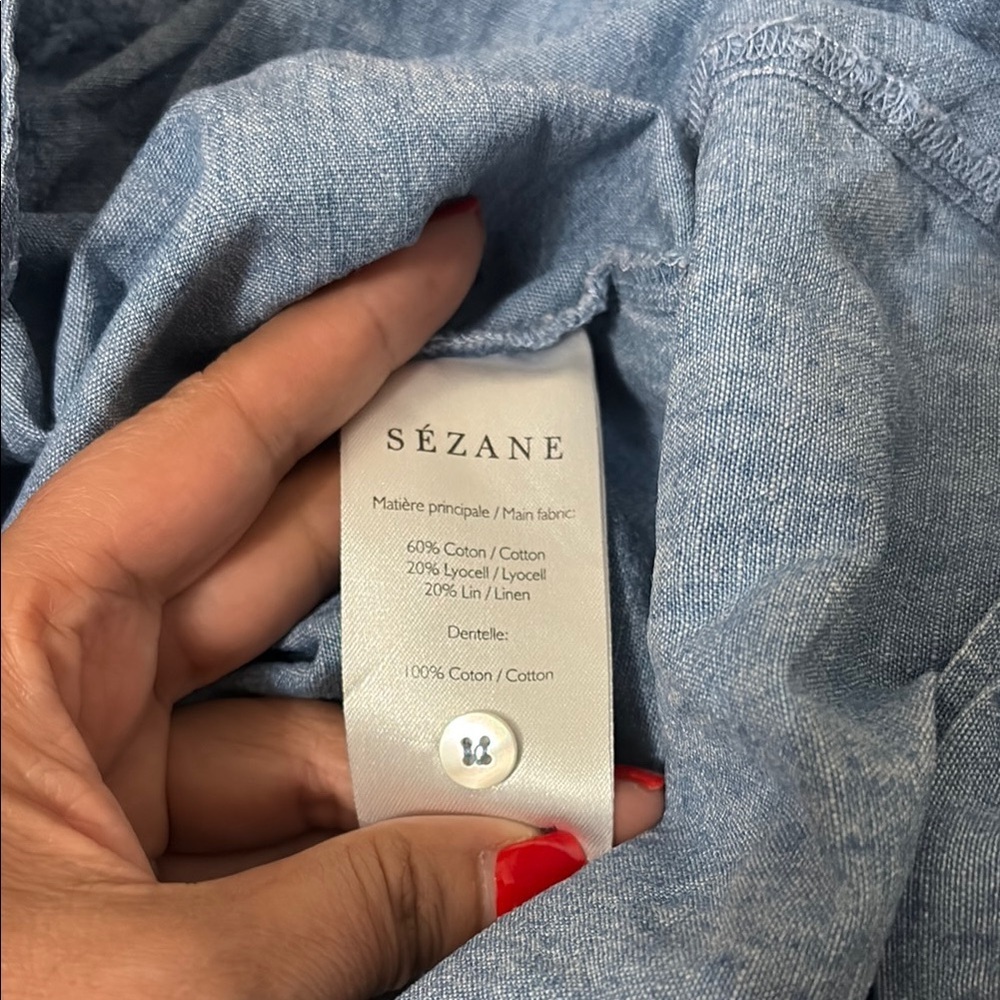 Sezane Laure Shirt Chambray Ruffle Top size 34 - Picture 5 of 5